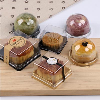 China Disposable Thickened Plastic Moon Cake Packaging Blister Box Egg Girl Plum Snow Box Transparent Round Pastry Yellow for sale