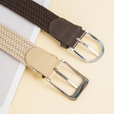 China High Quality Pin Buckle Belt Men Women Woven Canvas Female Casual Knitted Elastic Jeans Stretch Braid Belt for sale