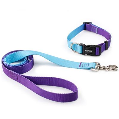 China Lights Custom Nylon Adjustable Dog Collar Set Personalized Gradient Dog Collar and Leash Set for sale