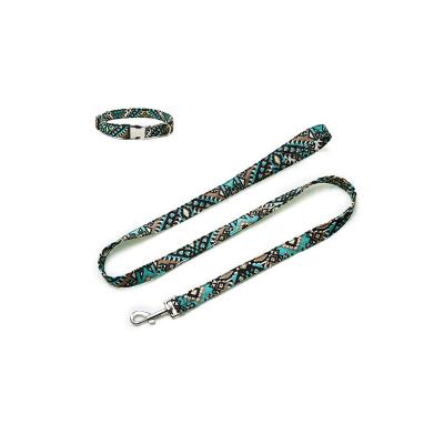 China Dogs Dog Collar Turquoise Flowers Pet Collar and Leash Set Quick Release Cotton Collar for sale