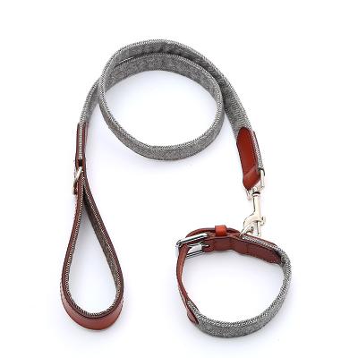 China Custom Luxury Leather Bow Handmade Cloth Dog Training Collar And Leash Set for sale