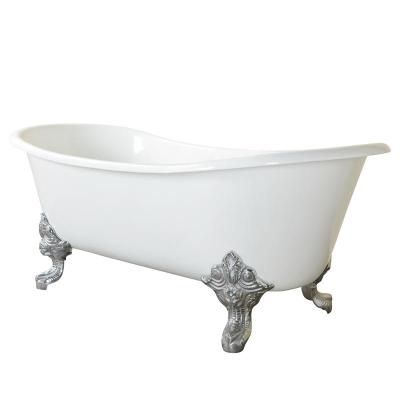 China Factory Sale Directly Double Body Cast Iron Soaking Finished Bathtub On Lion Paw Feet For Adults for sale