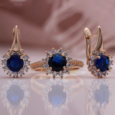 China Vintage Rose Gold Electroplated Earrings Ring Set Sapphire Round Zircon Sunflower Italian Gold Plated Jewelry Sets for sale