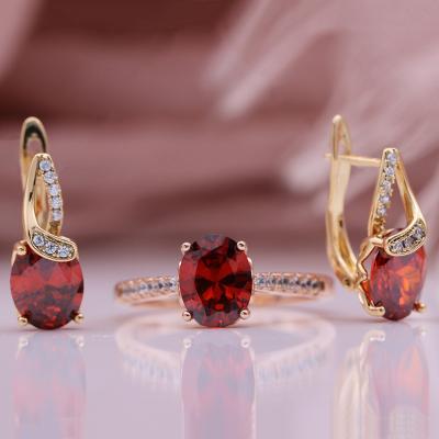 China European vintage 2022 new and American fashion earrings ring set 585 wholesale pink gold micro-set zircon jewelry set for sale