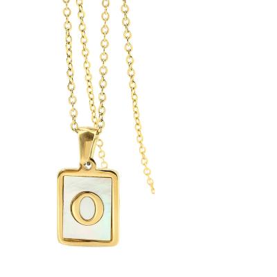 China ZHONG NUO CLASSIC Accessories Women's Necklace 18K Gold Shell Initial Pendant Necklace With White Rectangle Stainless Steel Letters for sale