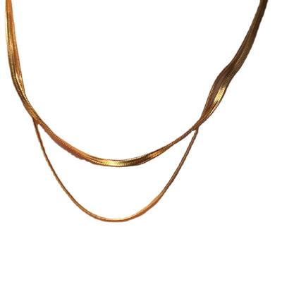 China ZHONG NUO CLASSIC Central Statistical Institute Personalized Snake Head Bone Double Layer Blade Chain Gold Titanium Steel Necklace For Women for sale