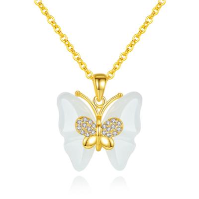 China Wholesale ZHONG NUO 2022 CLASSIC Women Accessories Jewelry Butterfly 18k Gold Plated Hetian Jade Necklace S925 Sterling Silver Necklaces for sale