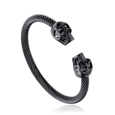 China Vintage Titanium Plain Skull Bracelets Mens Silver Stainless Steel Bangle for sale