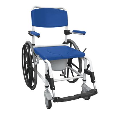 China High Quality Manual Wheelchair Elderly And Disabled Bathroom Shower Toilet Chair Wholesale Adjustable Height With Big Wheels for sale