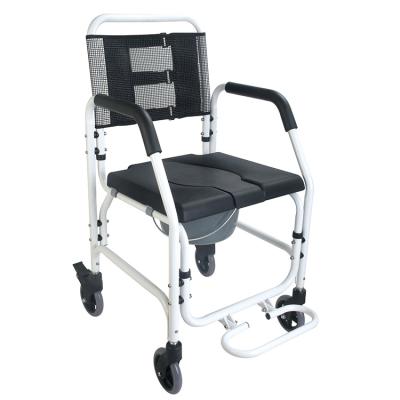 China Factory Wholesalealuminum alloy high standard height adjustable toilet wheelchair with flip-up foot tap for sale