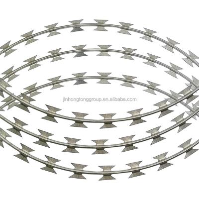 China CBT-65 Flat Razor Barbed Wire Fence/ Flat Wrap Razor Wire with BTO22 Roll Thickness 0.45±0.05mm for sale