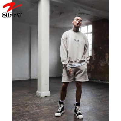 China Spring 2022 Breathable 2 Piece Set French Terry Tracksuit Men's Long Sleeve Sweatsuit And Shorts Set Mens Crewneck Hollow Sweat Suit for sale