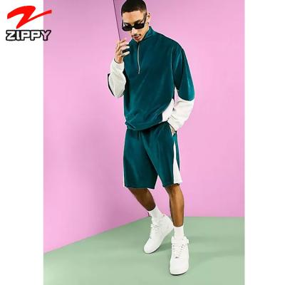 China Breathable Tracksuits For Men Suppliers Crog Tracksuits Stand Up Collar Zipper Set Of Two Pieces Velvet Tracksuit Custom Shorts for sale