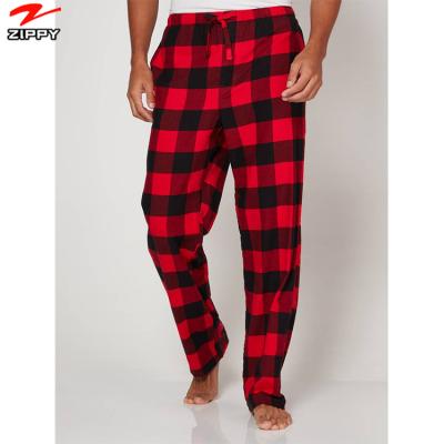 China Clothing Manufacturer Breathable Street Use Right Full Length Smart Casual Mens Red Check Cotton Pants Mens Cotton Pants Night Pants for sale