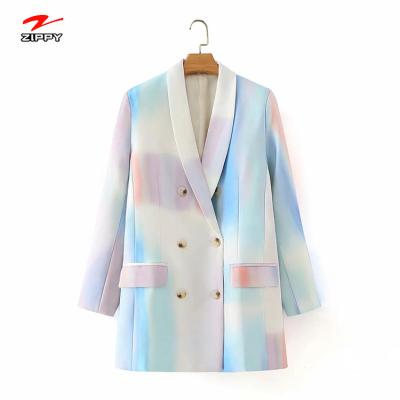 China 2021 breathable women jackets and coats shopping on line tie dye pocket blazer jacket woman for sale