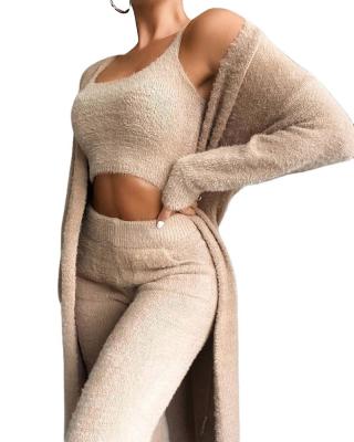 China Anti-pilling 2021 wholesale clothing sets ladies plush sweater v-neck vest pants girl's strapless 3 suit three pieces set women's clothing for sale