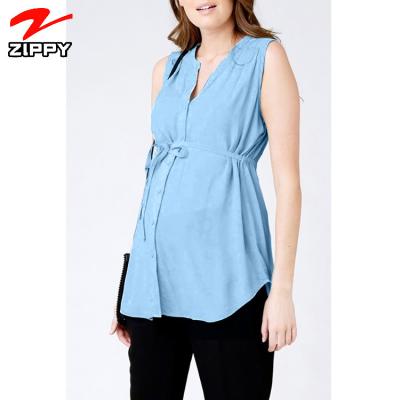 China Sexy Maternity Clothing Summer Straight Shirt Customized Breathable Maternity Clothing With Tie Pregnant Women Clothes for sale