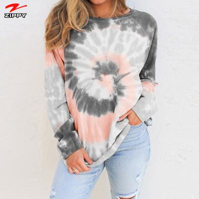 China Breathable Fashion Printed Round Neck Women's Long Sleeve Blouse Lady Tie Dye T-Shirt for sale