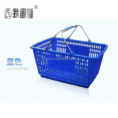 China Plastic PP For Wholesale Newest Basket Hypermarket Plastic Shopping Basket With Double Handle for sale