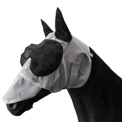 China Outdoor Wear Gray Equine Breathable Fly Mask Mesh Horse Fly Mask With Nose Cover - Horse Size for sale