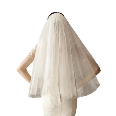 China New Bridal Head Dress Wedding Single Layer White Simple Middle Length Yarn Wedding Travel Decoration Supplies Double Layer for sale