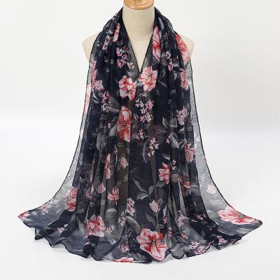 China New classic elegant Bali shawl temperament printed soft scarf floral breathable thin gauze scarf for sale