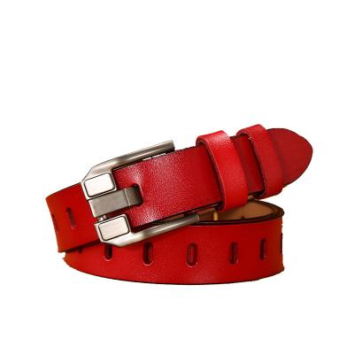 China Flat Hollow Belt Women's Soft Belt Women's Vintage Whip Leather Hollow-out Jeans Belt for sale