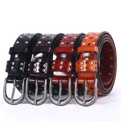 China Fashion high-end women's belt rivet decorative belt new women's belt leather rivet hollow belt for sale