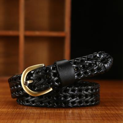 China New pure leather braid fashion women's belt knitting soft decorative women's belt alloy buckle handmade belt for sale