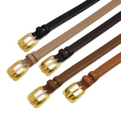 China New Fashion Soft Airplane Flat Cowhide Women's Belt Vintage Soft Elegant Decoration Belt Creative Gold Needle Buckle Leather Belt Golden Outer Belt for sale