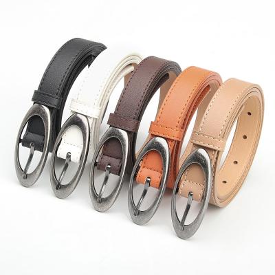 China Fashionable Casual Soft Jeans Personality News Alloy Silver Alloy Buckle Antique Oval Belt Women's Decorative Belt for sale