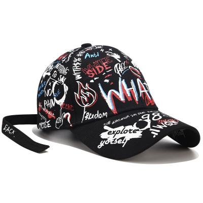 China New Old COMMON Graffiti Washed Cotton Embroidered Baseball Hat Duck Tongue Hat Foreign Trade Hip Hop Hat for sale