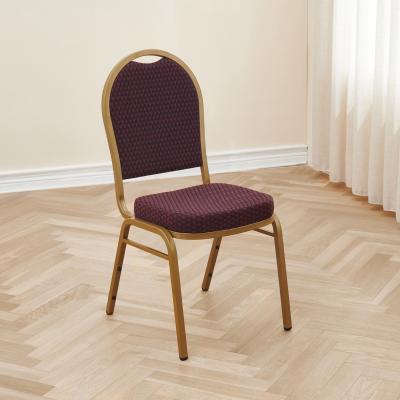 China Stackable Flexible Iron Back Golden Red Leather Banquet Chair With Arm Rest for sale