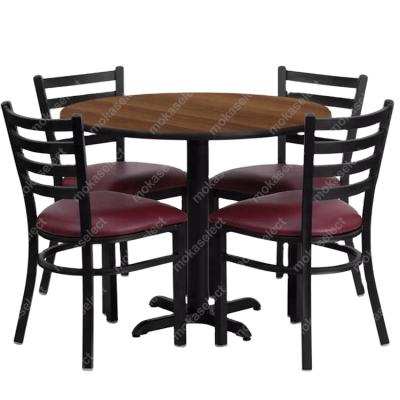 China Low price contemporary modern metal dining restaurant table heavy duty imported leather dining set and 6 stackable chairs for sale