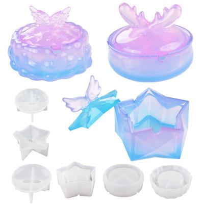 China Viable 6668 Diy Epoxy With Lid Ashtray Cloud Star Wings Antler Elk Storage Box Mirror Silicone Mold Epoxy Resin for sale