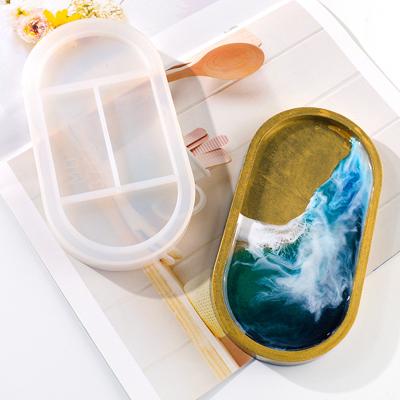 China Viable Glue Mold Drop Card DIY 6651 Flower Dish Mold Tray Mirror Oval Resin Silicone Storage Mold for sale