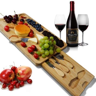 China Stocked Organic Cheese Board Set Bamboo Cheese Board Bamboo With Bamboo Trays Cutting Board Set With Knife for sale