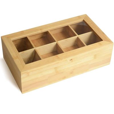 China Modern Natural Wood 100% Bamboo Storage Tea Bag Box With 8 Compartment For Kitchen Organizer for sale