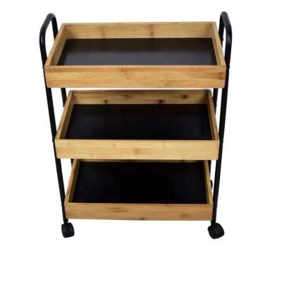 China UltraDurable Bamboo Utility Cart 3-Tier Rolling Storage Cart Mobile Organizer Cart for sale