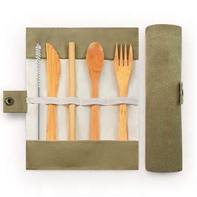 China Sustainable Portable Bamboo Cutlery Set 5pcs Spoon Knife Fork Set, Bamboo Cutlery Set, Bamboo Tableware Set for sale