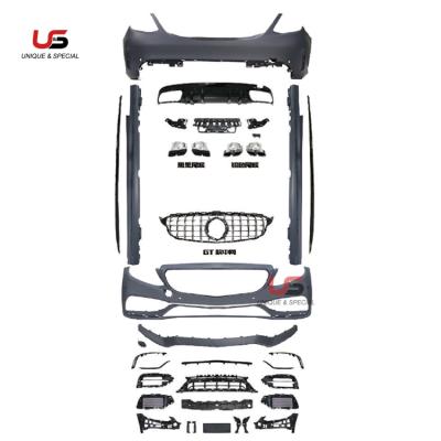 China High Quality PP Auto Parts C63 Body Kit For Mercedes Benz W205 Modified To 2019 C63 AMG Style Bumper With Grill for sale