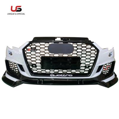 China PP Plastic 2017 Avant 2018 2019 2020Bumper With Grille Grill For Audi Sports Version A3 Cosmetic In Front Bumper RS3 Rear Diffuser for sale