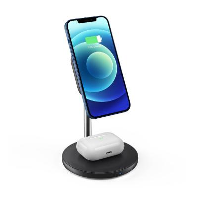 China Hot Sales ABS+Alloy 15w 2 in 1 Stand Wireless Desktop Phone Charger Wireless Charging Station for sale