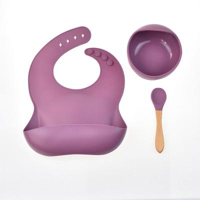 China Cute Washable Silicone Hot Selling Sets Colorful Suction Cup Baby Three-Piece Bibs for sale