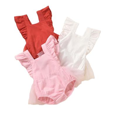 China Comfotable sleeveless rompers clothes high quality lace bow newborn baby girls rompers for sale