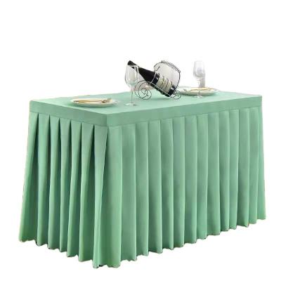 China Oilproof Rectangle Spandex Wedding Table Edging Satin Box Pleats Table Skirt Wrinkle Resistant Table Cloth With Skirt for sale