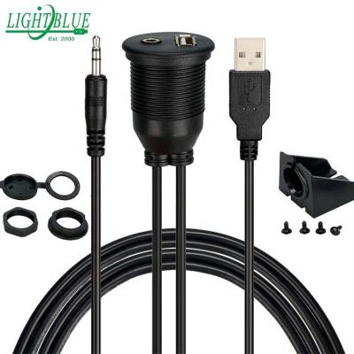 China COMPUTER 1m Dual USB Cable Male To Flush Waterproof USB AUX. panel mount extension usb kabel female for car for sale