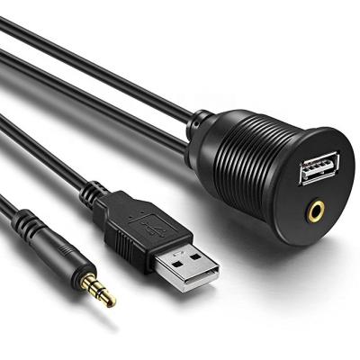 China 3.5mm car and AUX cable. USB 2.0 Extension Dash Flush Panel Mount Kit, for Car, Boat, Motorcycle for sale