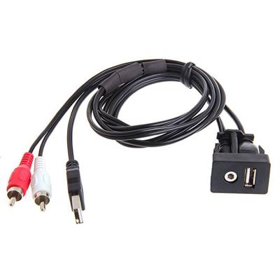 China AUX audio rack. Car Boat Motorcycle 3.5mm USB 2 RCA Extension Stream Mounting Cable For Toyota for sale