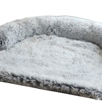 China Dual Function Built-in Type Soothing Pet Plush Dog Cone Cat Custom Faux Fur Travel Blanket Cushion Bed for sale